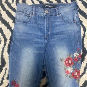express floral embroidered high rise jean leggings